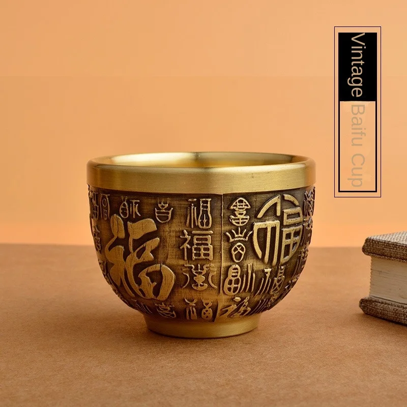 Taza Retro de Dragón y Fénix en Caja, Taza Baifu, Cilindro Creativo de Mijo, Decoración Metálica para Oficina, Regalo