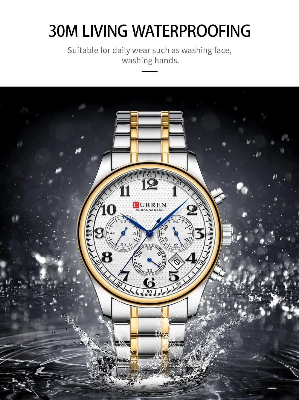 CURREN Modische Sport-Chronograph-Herrenuhr mit Edelstahlarmband, Automatisches Datum, Lässige Quarz-Armbanduhr, Relogio Masculino – Detail 5