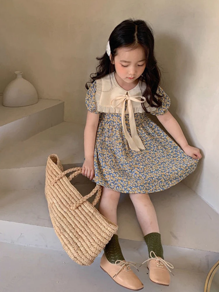 2024 Vestiti Per Bambini Vestito Con Fiocco Vestiti Per Neonate Abiti Da Principessa Estivi Per Bambini Vestito Carino Con Stampa Floreale Per Ragazze Vestito Da Bambino