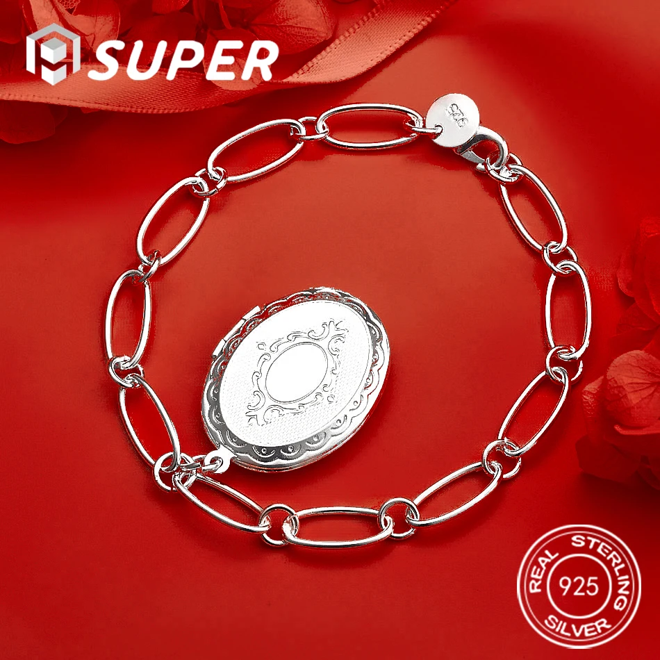 

ALISuper 925 Sterling Silver 8-inch Delicate Oval Pattern Bracelet for Women, Fashionable Wedding Accessories