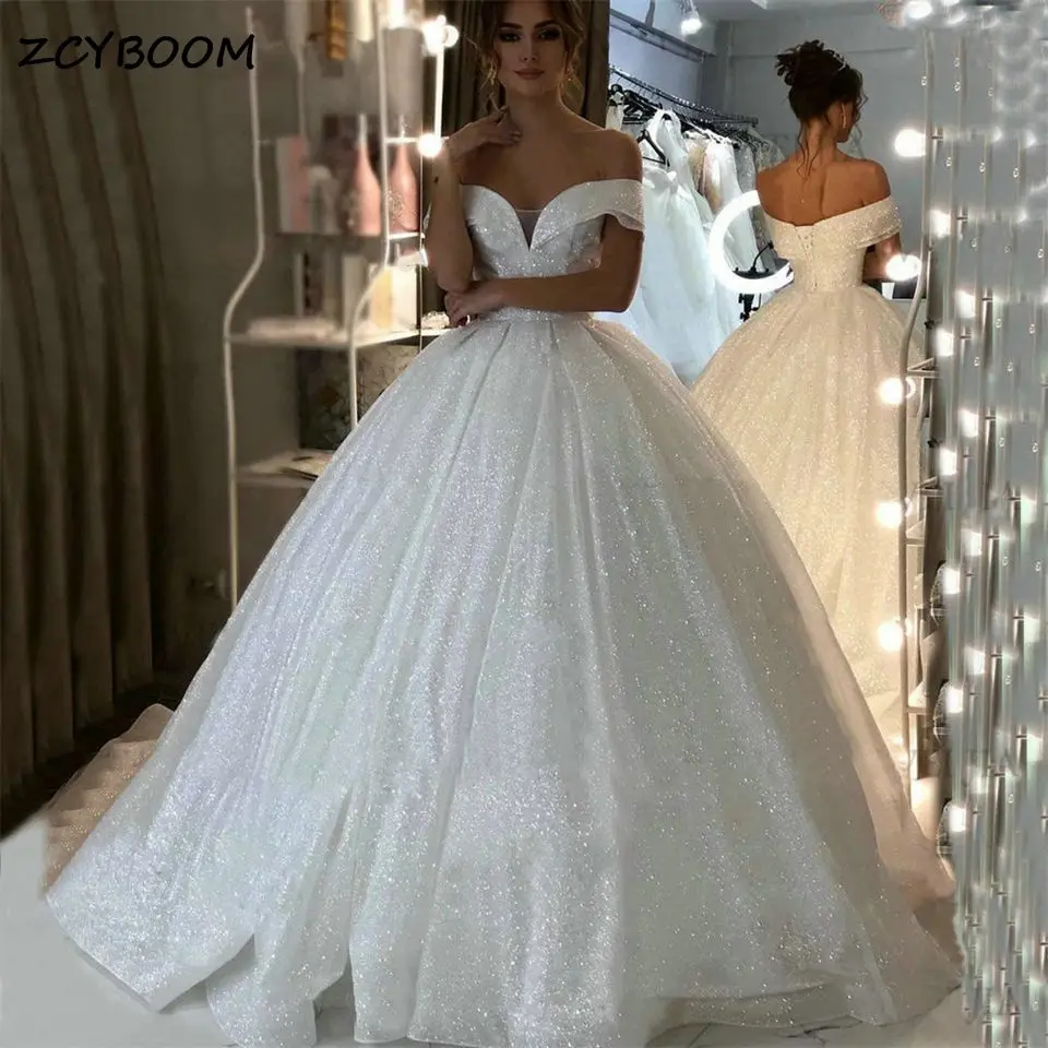 

Sparkly Tulle Off Shoulder Sequins Princess Wedding Dress 2023 Boho A-Line Sweetheart Bridal Gowns Court Train Vestido De Noiva