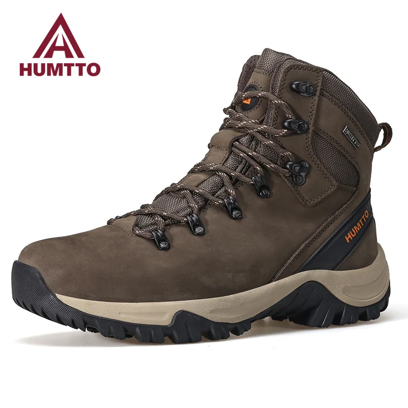 HUMTTO-Sapatos de couro impermeáveis para homens, botas esportivas, escalada, caminhada, ao ar livre, trekking, caça, tênis masculinos, designer de