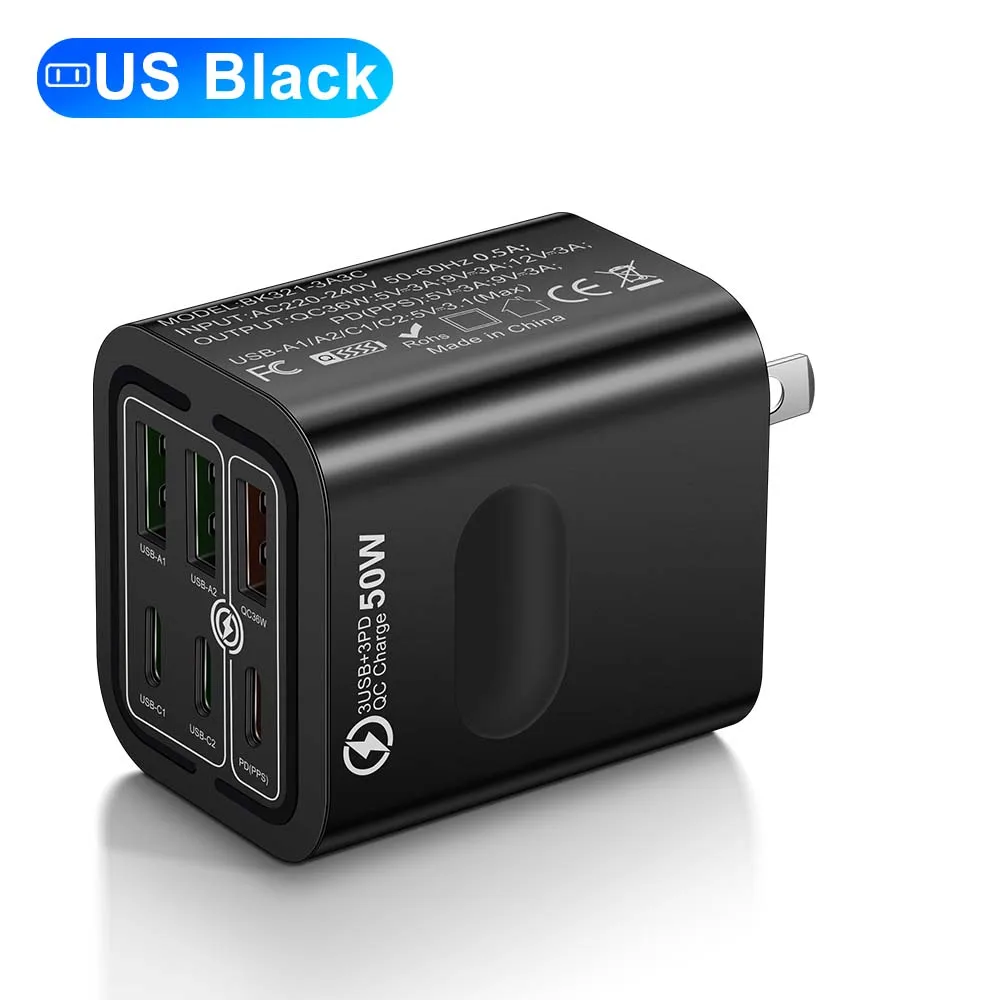 Insgesamt 100 W 6 Ports Schnellladung EU/US/UK Stecker Wandladegerät für iPhone Samsung Xiaomi Huawei USB Handy Ladegerät Adapter – Detail 12