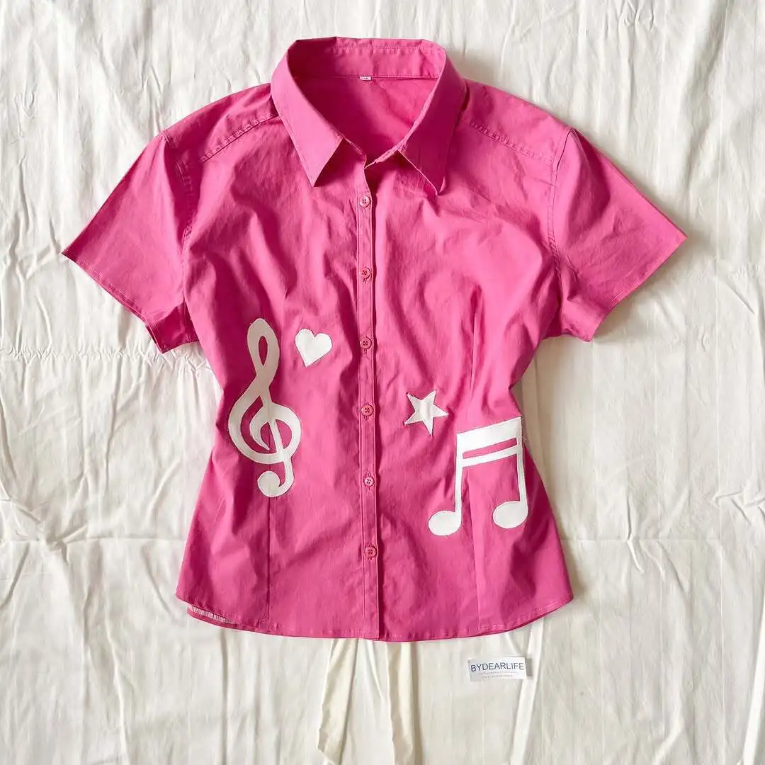 

T-shirt Musical Note Pattern Slim-Fitting Cool Trend Gothic Spring and Summer New Shirt Y2k Style
