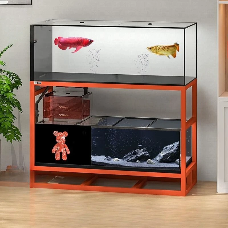 

Teyu's Shuangxu medium and large household ultra-white glass double-layer combination ecological arowana stream tank aquarium cu