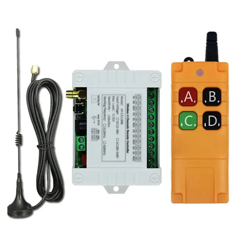 T23C 2X AC100-240V 4CH RF Wireless Remote Control Switch Receiver With 2000M Long Distance Remote Controller Suckers Antenna