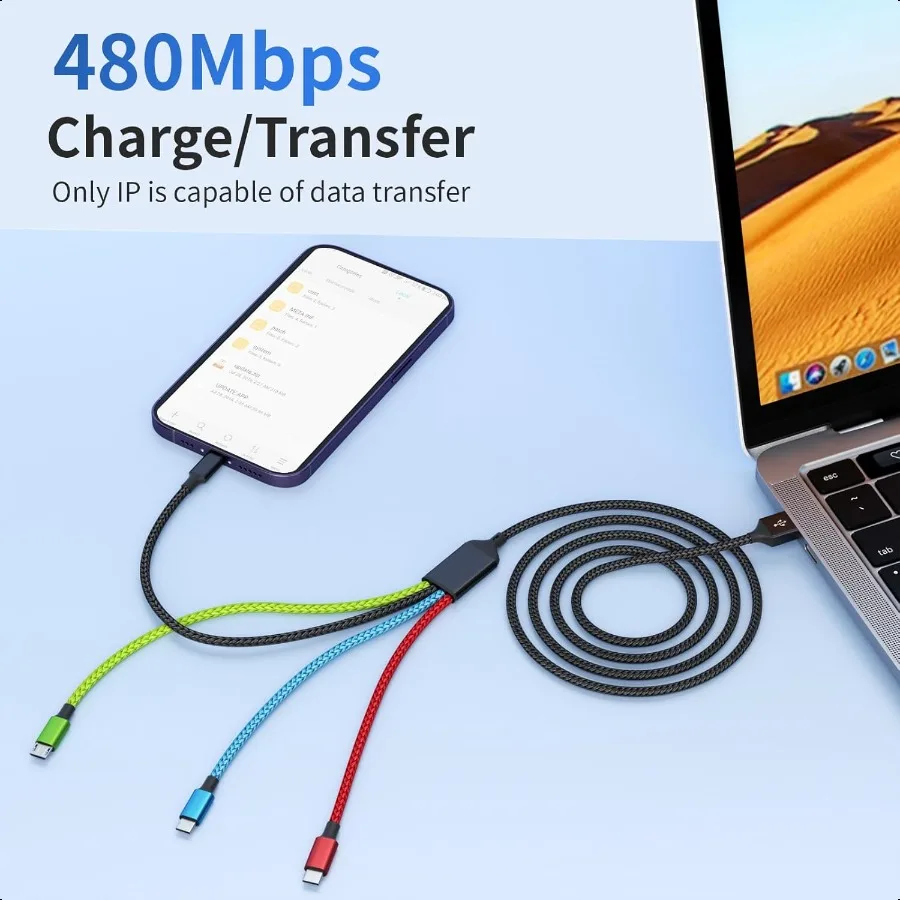 كابل شحن متعدد للسفر [عبوة من النايلون 5 أقدام] 4 في 1 أسلاك شحن كابل USB شاحن هاتف مع IP Type C Type C Micro
