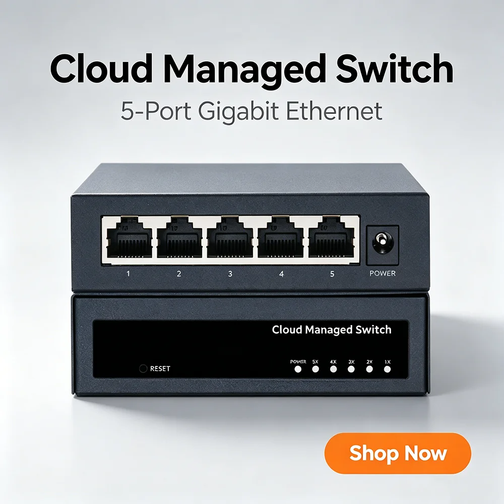 Could Managed Switch 5 Ports Gigabit Switch Web/app Control Metal Fanless Home Lab Network Switch Link Aggregation/VLAN/QOS