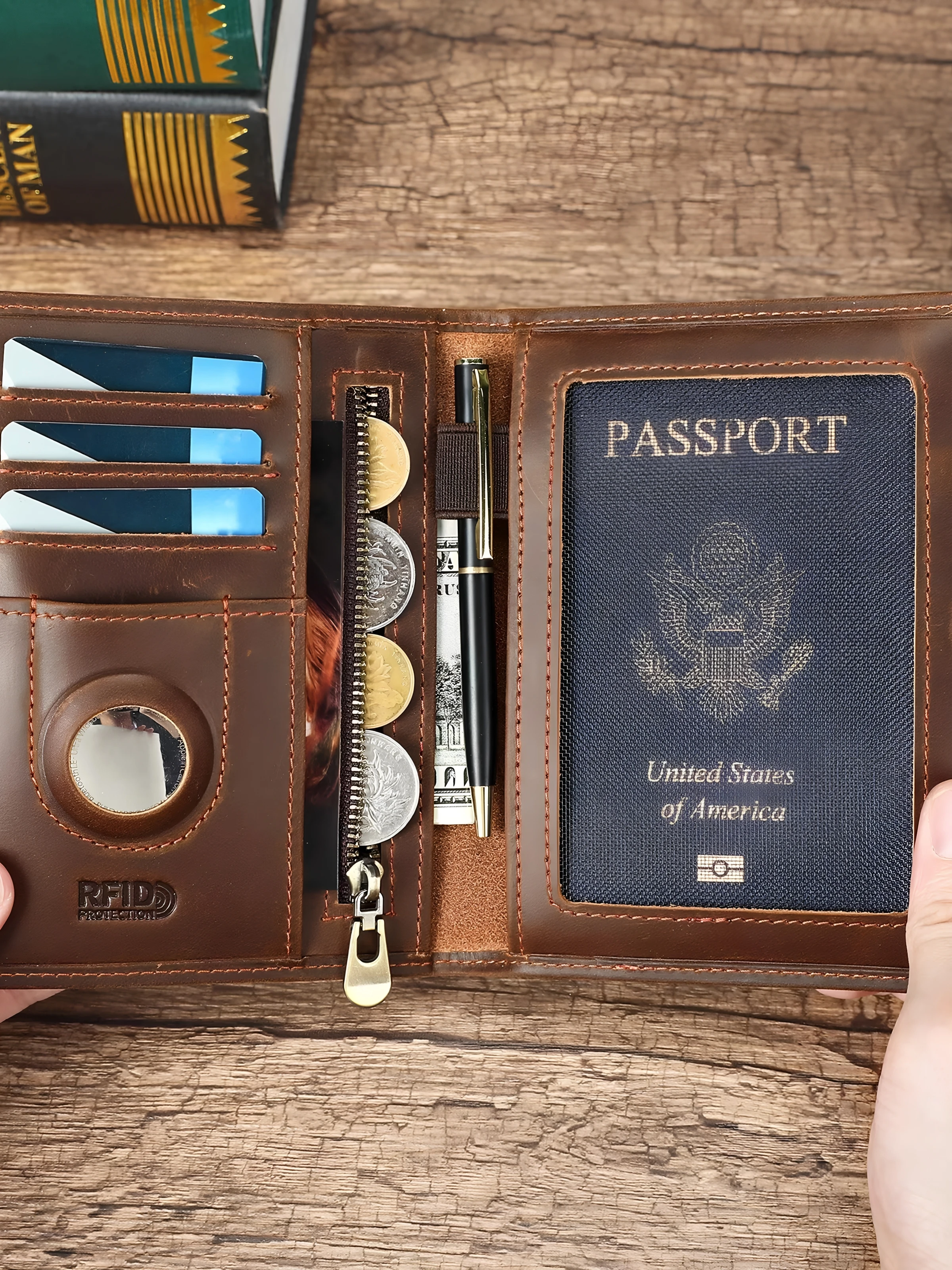 yuqixuan-genuine-leather-airtag-passport-bag-men's-short-multi-function-anti-theft-coin-purse-with-tracking-position