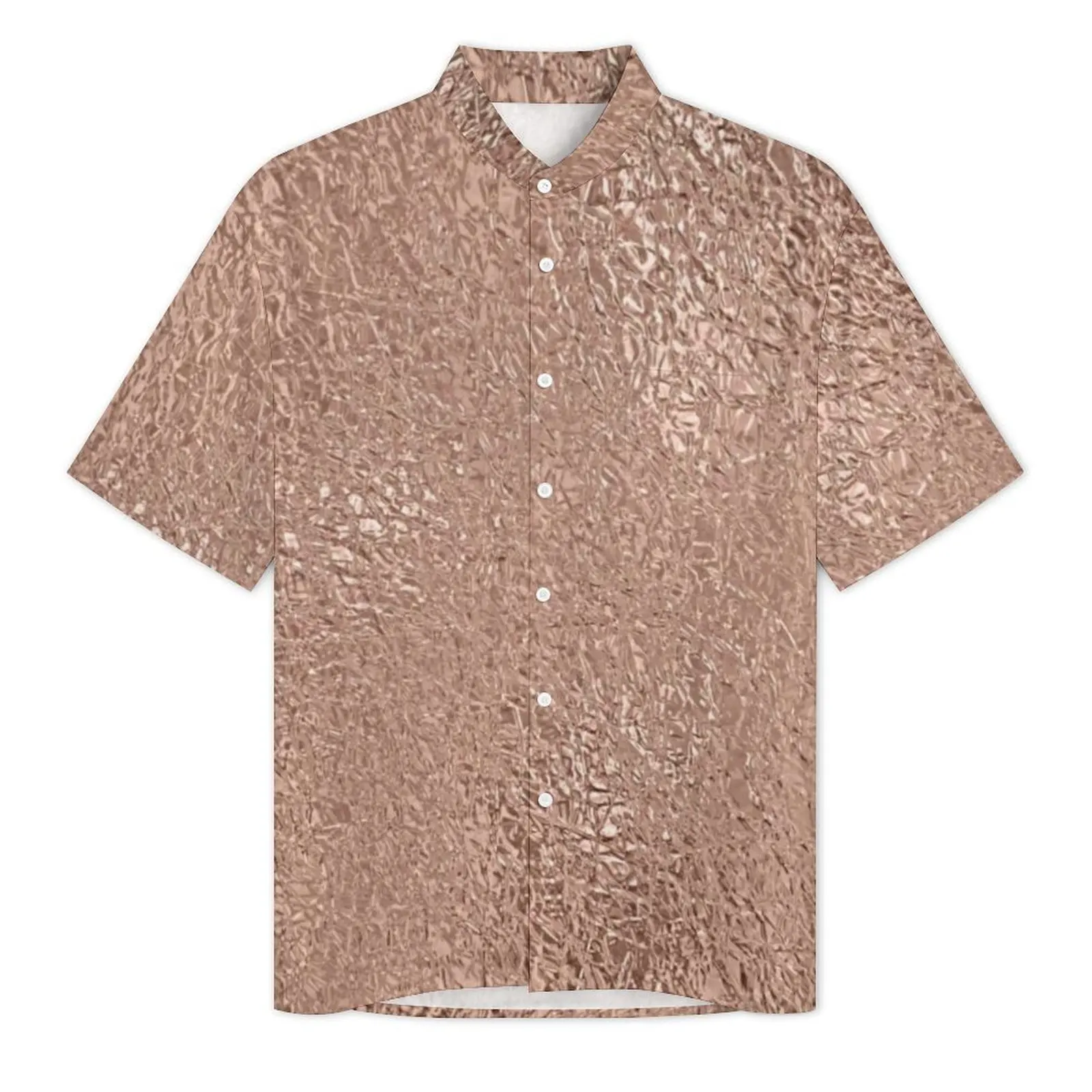 Hawaiian Shirt Vacation Faux Metallic Blouses Rose Gold Glitter Metal Vintage Casual Shirts Man Short-Sleeve Oversized Clothing