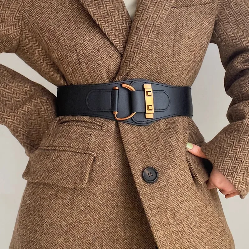 Wide belt women's decorative dress black Korean autumn and winter elastic suit waist seal sweater fashionable and versatile