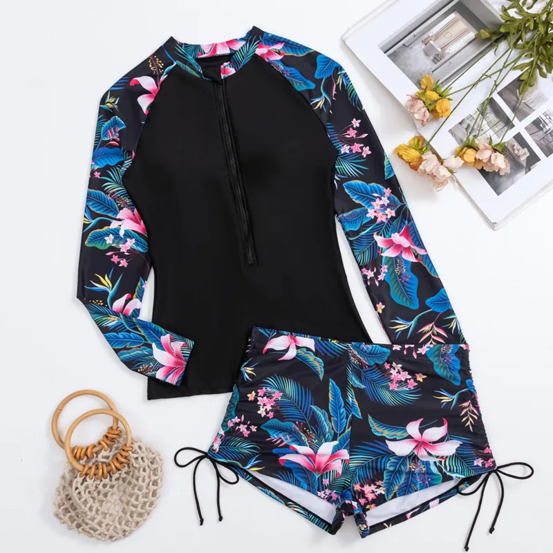 Female Swimsuit With Long Sleeves Swimwear Sports Surfing Tankini Set Beachwear Two-Piece Bathing Suits Pool Women Swimming Suit