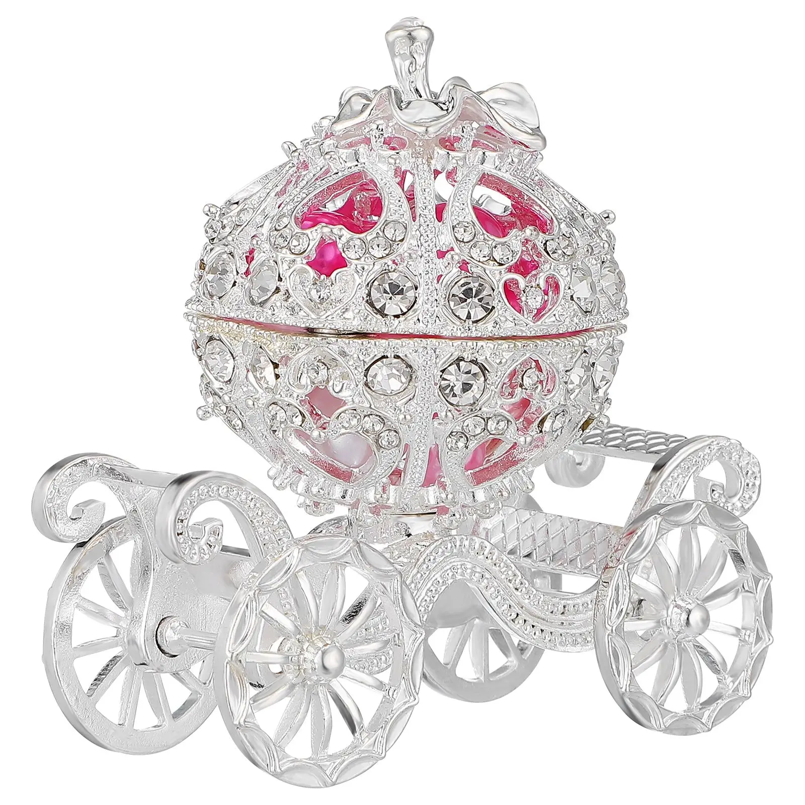 Metal Rhinestone Jewelry Trinket Box Pumpkin Carriage Shape Craft for Home Decor