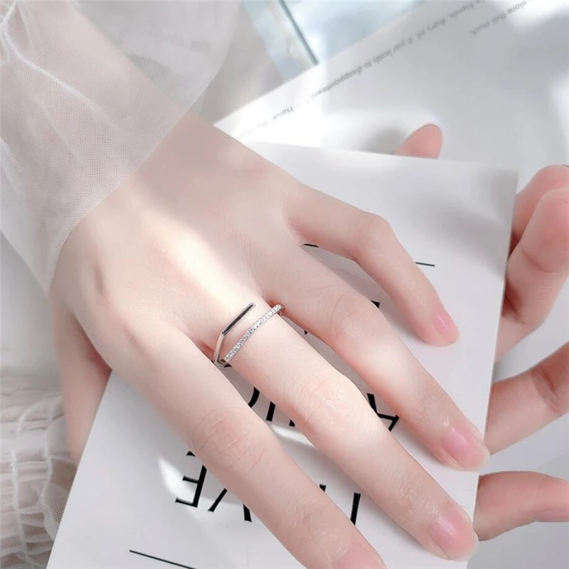 Sole Memory Cute Zircon Geometry Polygon 925 Sterling Silver Female Resizable Opening Rings RI574