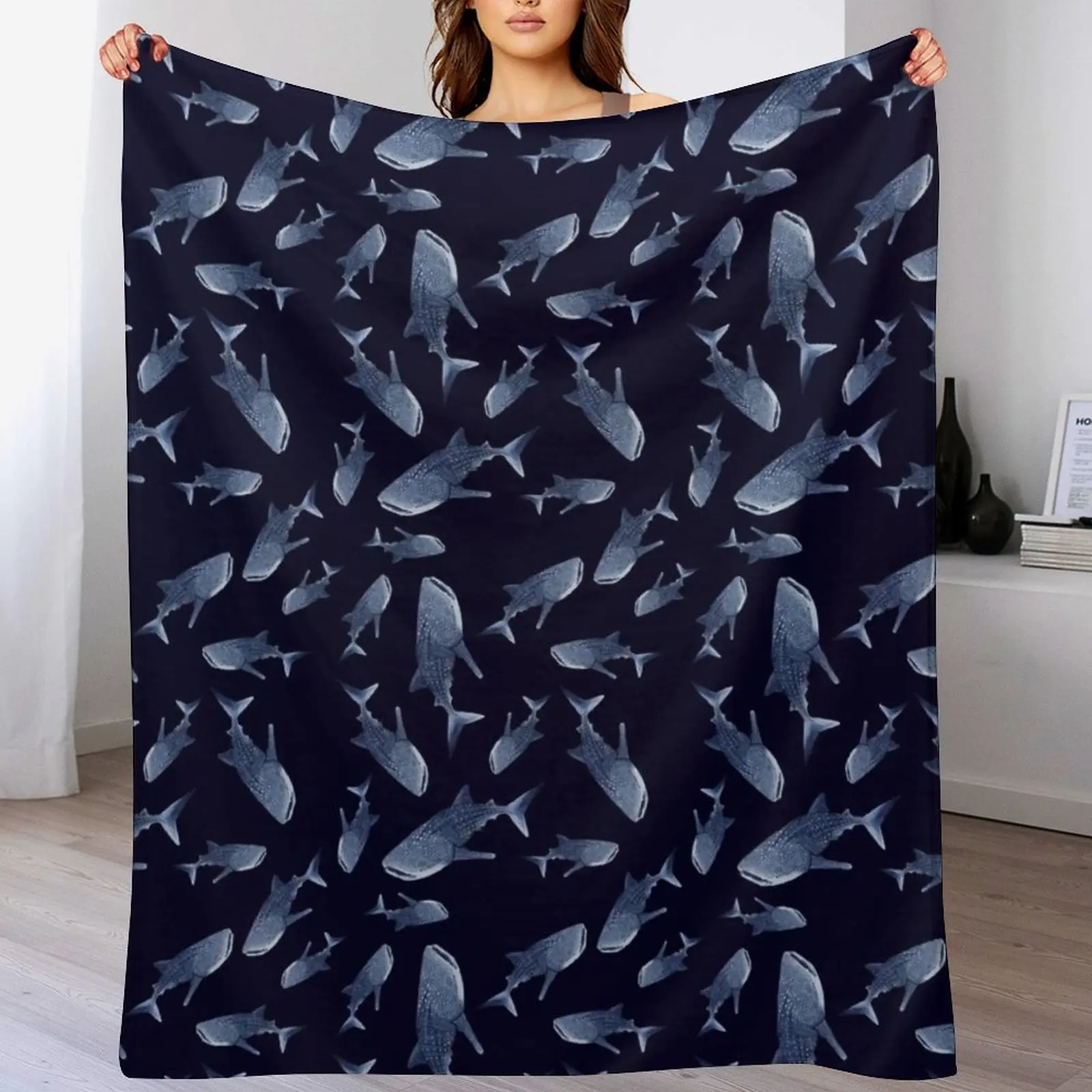 WHALE SHARK PATTERN (NAVY BLUE) Throw Blanket decorative Fashion Sofas Blankets