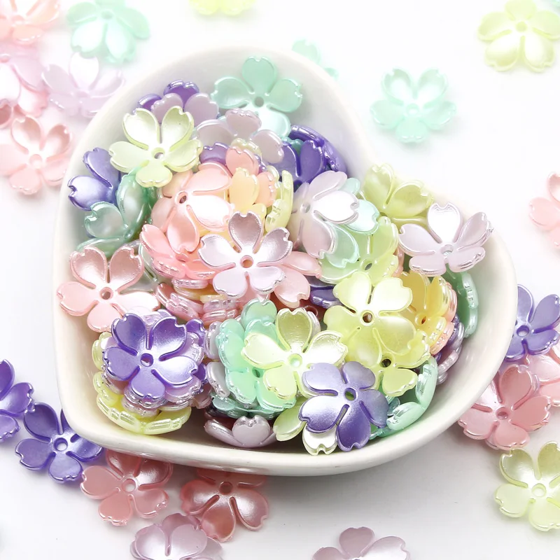 50pcs 14mm Macaron Color Flower Beads ABS Acrylic Spacer Pearls Beads For Jewelry Bead Cap Making Diy Bracelet Accessories