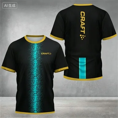 Sporty Short-sleeve T-shirt with Gradient Pattern & Brand Logo, Back Brand Name & Strip, for Casual or Light Sports Use