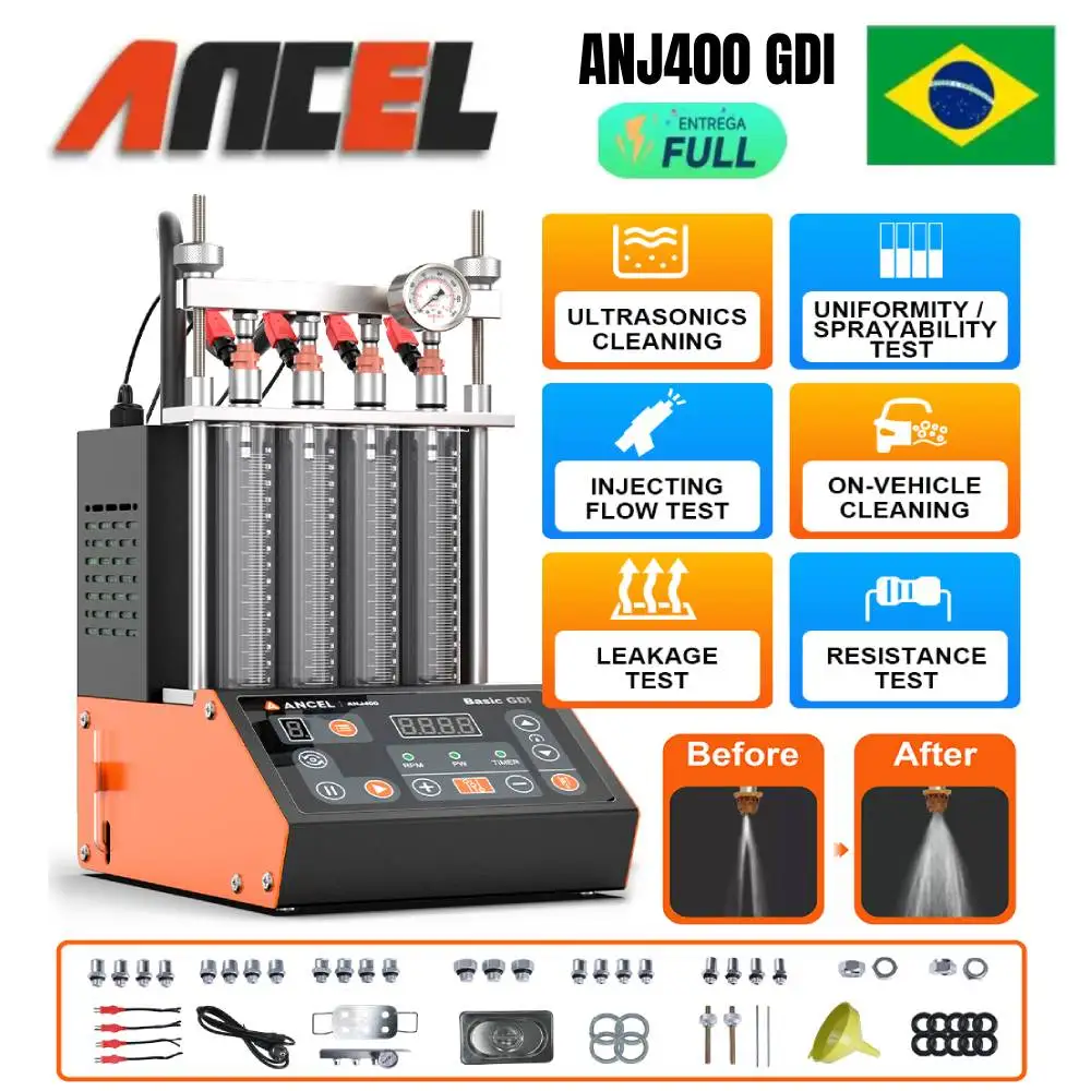 Автомобильный ультразвуковой очиститель топливных форсунок, тестер, машина для проверки утечек, 4-цилиндровый очиститель EFI FEI, тестовый очиститель ANCEL ANJ400 GDI Автомобильный ультразвуковой очиститель топливных форсунок, тестер, машина для проверки утечек, 4-цилиндровый очиститель EFI FEI, тестовый очиститель ANCEL ANJ400 GDI