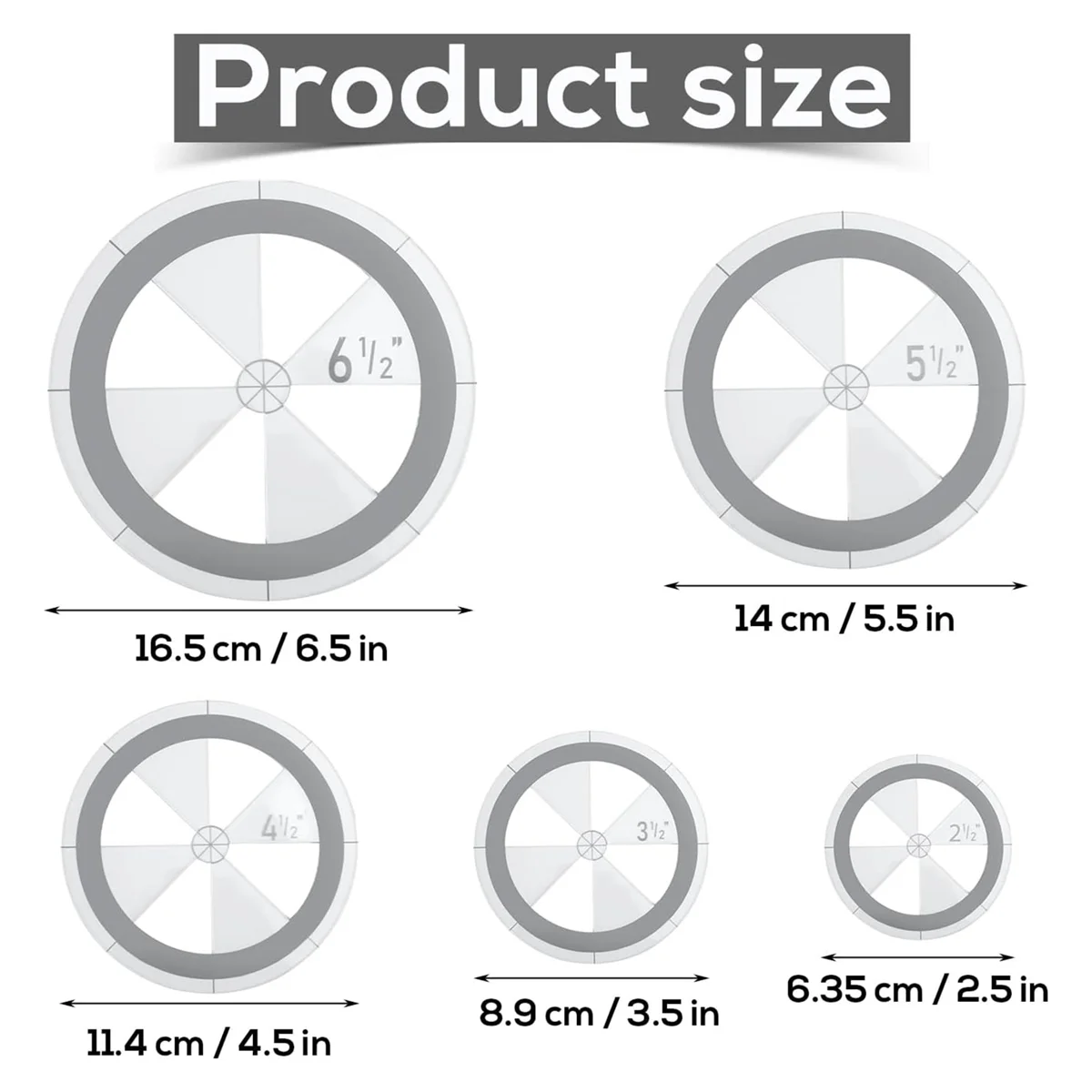 5Pcs Circle Ruler Quilting Template Set, Circle Templates for Quilting Drafting Acrylic Round Quilt Circle Cutter Ruler