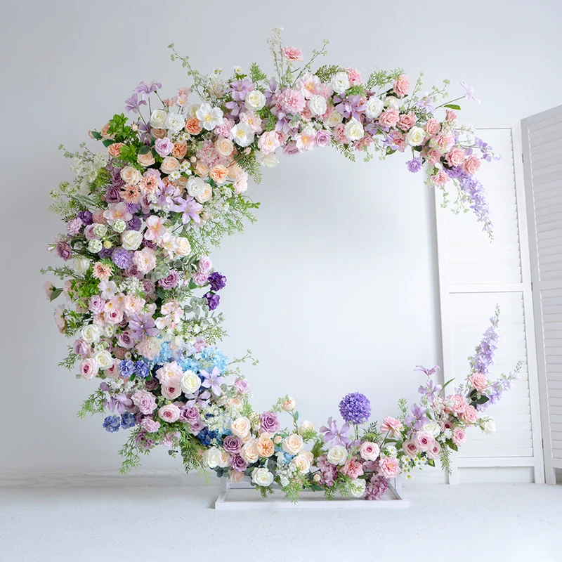 

Uflower Rose Moon Arch Wedding Background Luxury 5D Artificial Peanut Birthday Party Banquet Celebration Props Decoration