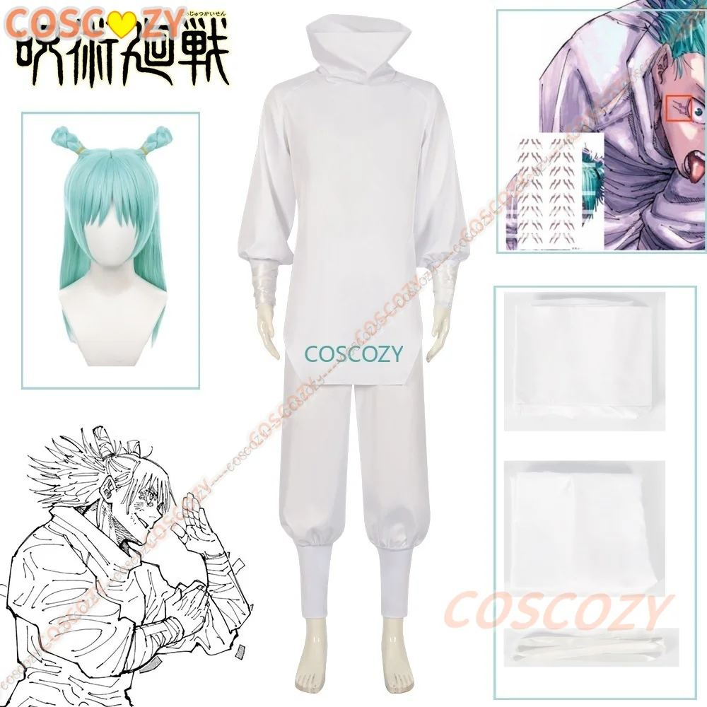 Jujutsu JJK Anime Kashimo Hajime Cosplay Costume Blue Wig White Top Elastic Pants Anime Club Party Convention Dress Up Gift Men