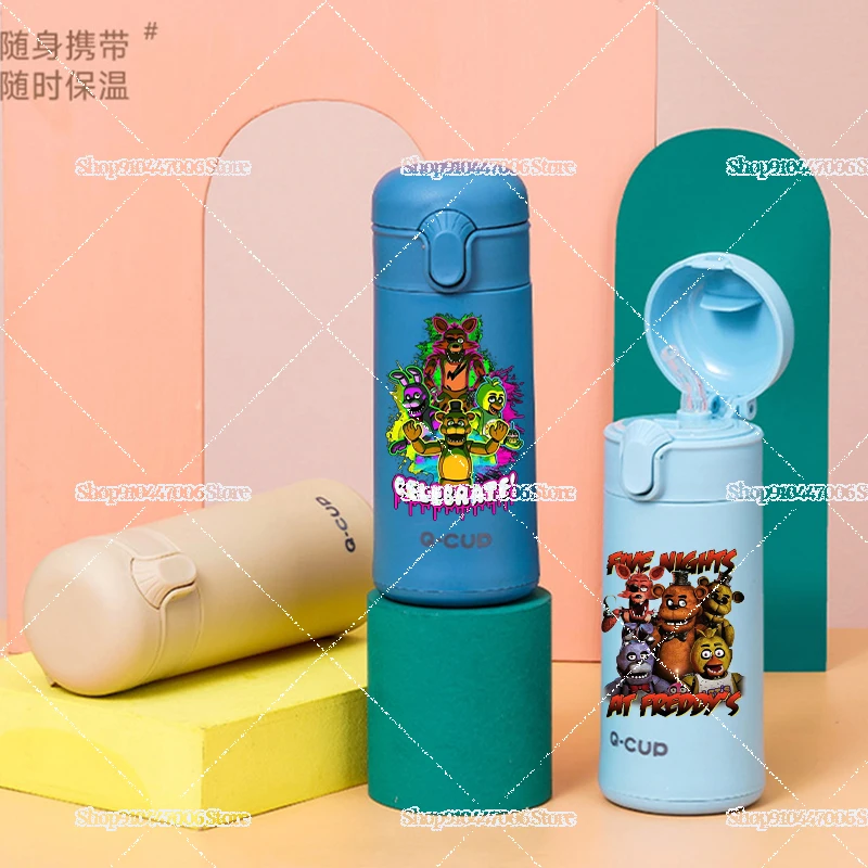 New FNAF Prin Bouncing Linglong Cup Cartoon Five Nights At Freddy Double Layered Insulated Glass Cup Outdoor Car Straw Water Cup