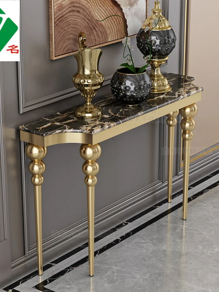 Light Luxury Brushed Stainless Steel Entrance Cabinet Marble Corridor Aisle Lobby