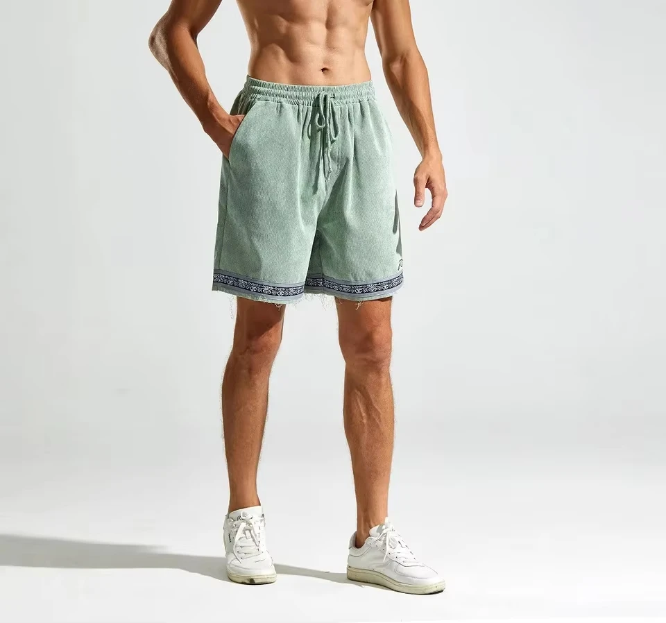

New Green Corduroy To Make Old Retro Casual Men's Shorts Summer Beach Holiday Surf Shorts Fitness Running Shorts Men Sweatpants