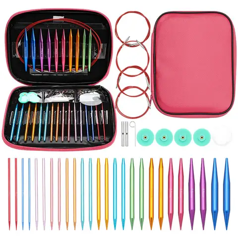 Circular Knitting Needles Set 26 Pcs Interchangeable Crochet Needles For Crochet Yarn Knitting Accessories Kit For Beginner Gift