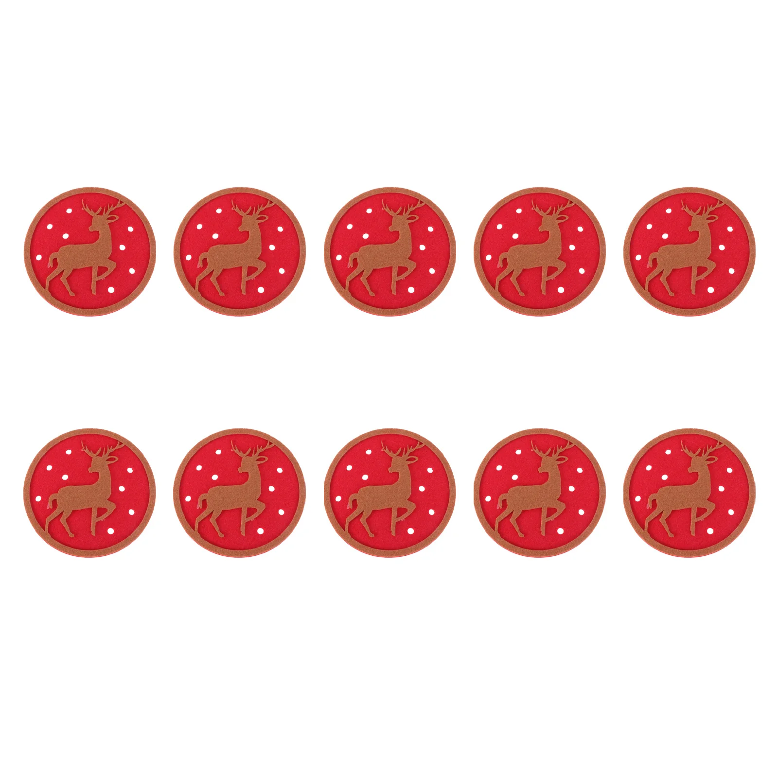 

10 pcs Elk Shaped Christmas Coasters Felt Fabric Drink Mats Round Insulated Coasters For Home Office Restaurant Water Resistant