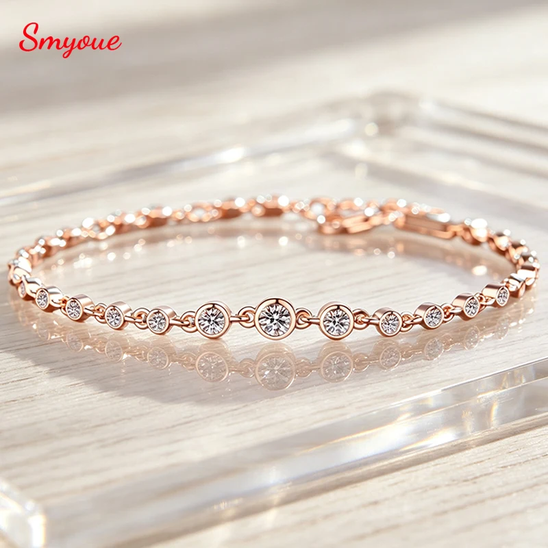 Smyoue Gradient Stones All Moissanite Tennis Bracelets for Women Dainty Luxury Chain Adjustable Full Diamond Pure S925 Silver