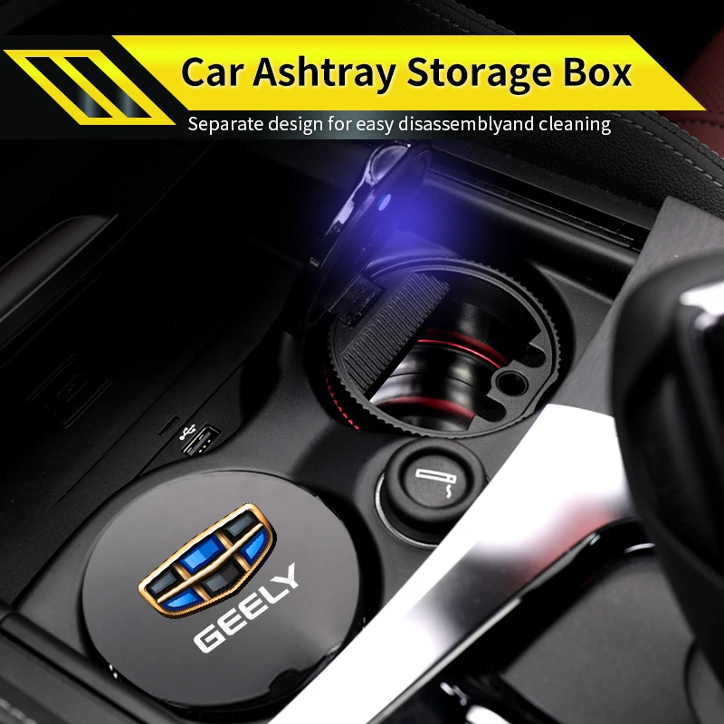 New Car Ashtray Storage Box LED Ashtray Accessories For Geely Emgrand X7 EC7 Atlas Boyue GC6 Parts LC EC8 Atlas CK2 CK3 GT GC9