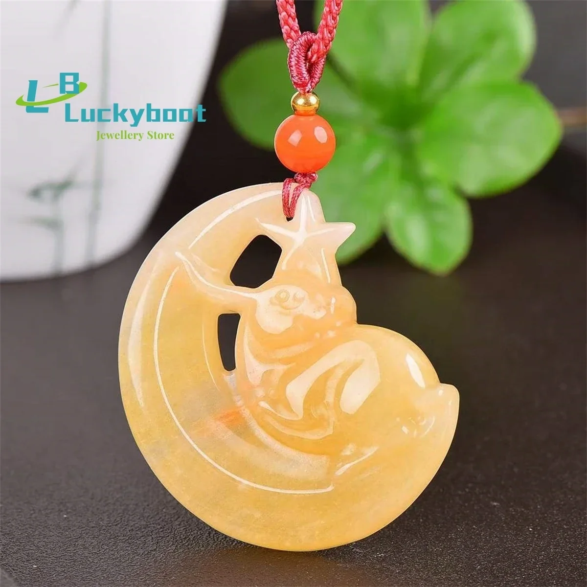 Natural Golden Silk Jade Rabbit Moon Pendant Simple and Personalized Fashion Versatile Exquisite Men's and Women's Style