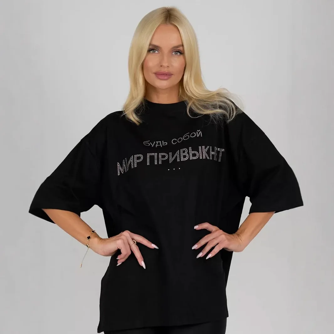 

Fashion Embroidered Rhinestone Short Sleeve T Shirt for Women Summer Casual Cotton Top for Trendy Outfits Streetwear Boho