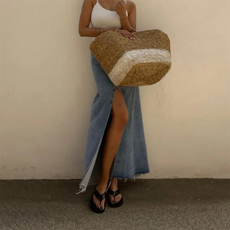 ALPHALMODA 2025, Autumn, Women New Fashion, Denim Skirt, High-waisted, Slit, Retro, Trendy Style, Sexy Skirt