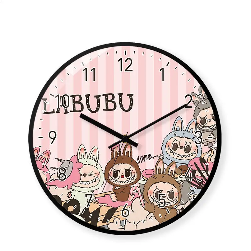 New Labubu Tycoco Anime Peripherals Cartoon Cute Home Kids Room Bedroom Silent Walking Time Wall Clock Home Decoration Gifts