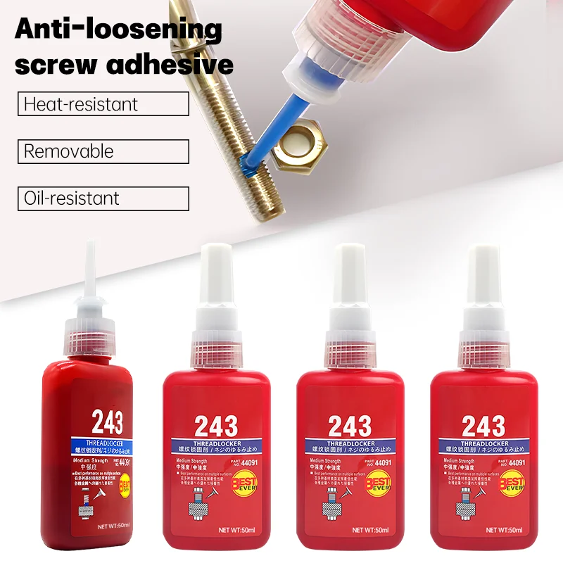 50ml Threadlocker 222 242 243 263 271 272 290 vida tutkal anti-gevşek tutkal hızla tedavi iplik kilitleme ajan vida yapıştırıcı