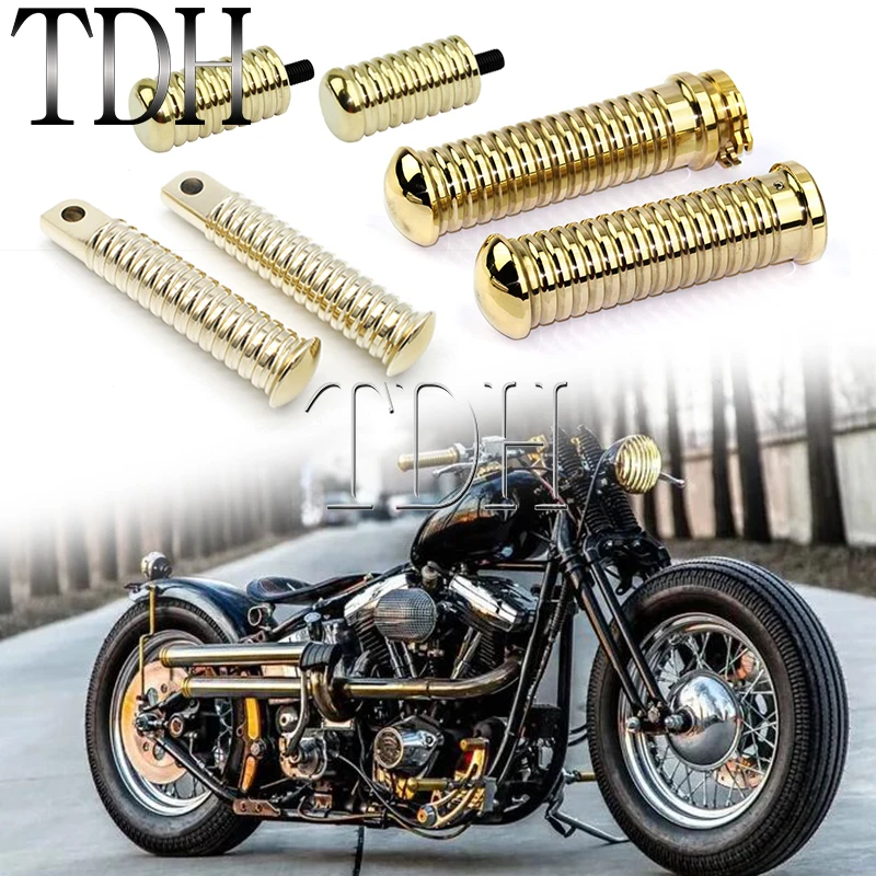 Motorcycle Brass Handlebar Hand Grips 1\'\' 25mm Bar Grip Universal For Harley Custom Chopper Bobber Scrambler Foot Peg Rest Pedal