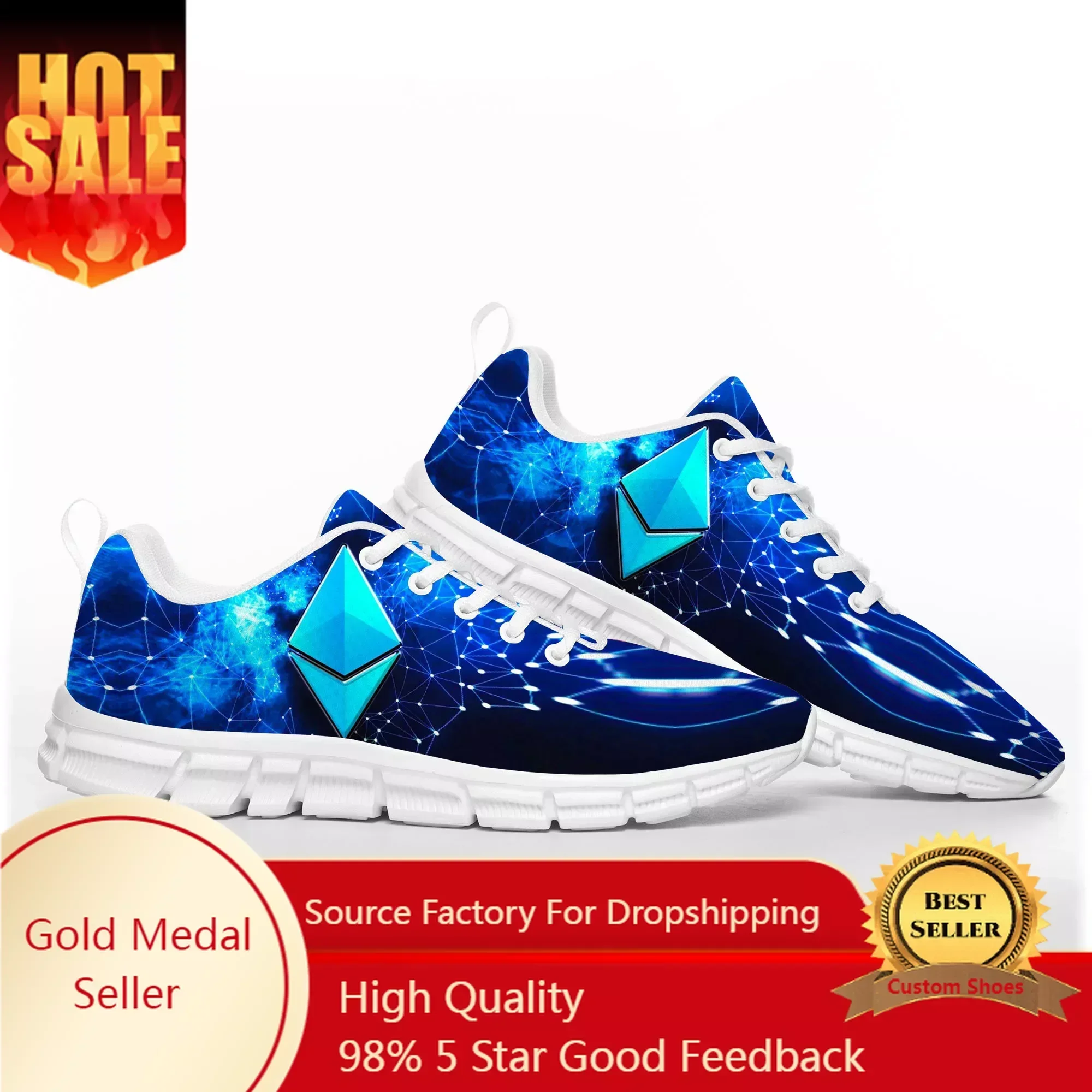 Ethereum Cryptocurrency ETH Coin Sports Shoes Mens Womens Comfortable Breathable Sneakers Casual Custom High Quality Couple Shoe