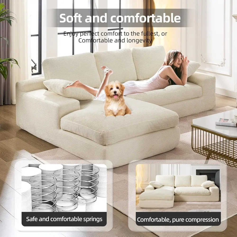 أريكة مقطعية سحابية مقاس 98.4 بوصة مع كرسي، أريكة منجدة حديثة على شكل حرف L مع مقعد عميق، أريكة ضغط لغرفة المعيشة