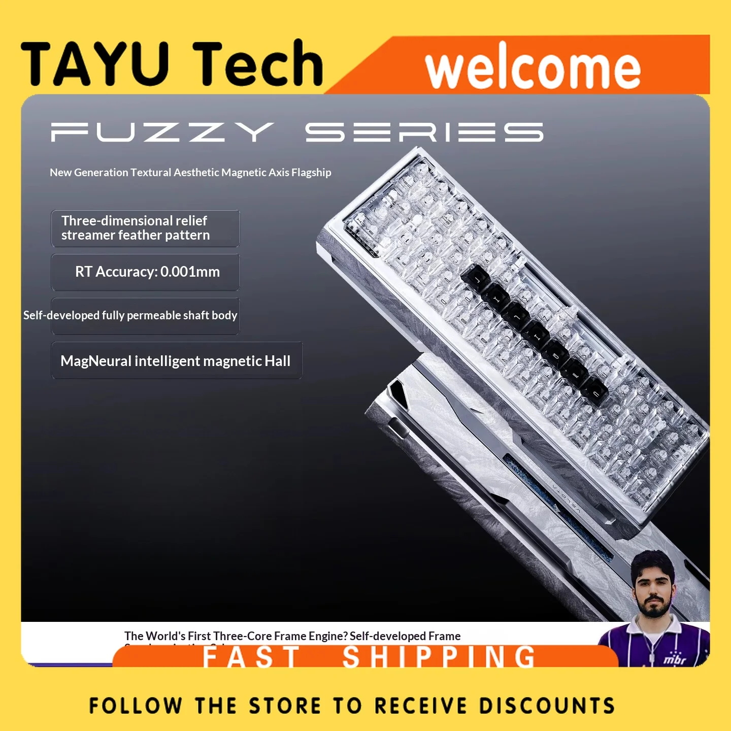 VELOTA FUZZY 60 63 V2 Hall Effect Magnetic Switch Keyboard Custom Mechanical For CS Valorant PC Office Esports 60 Layout