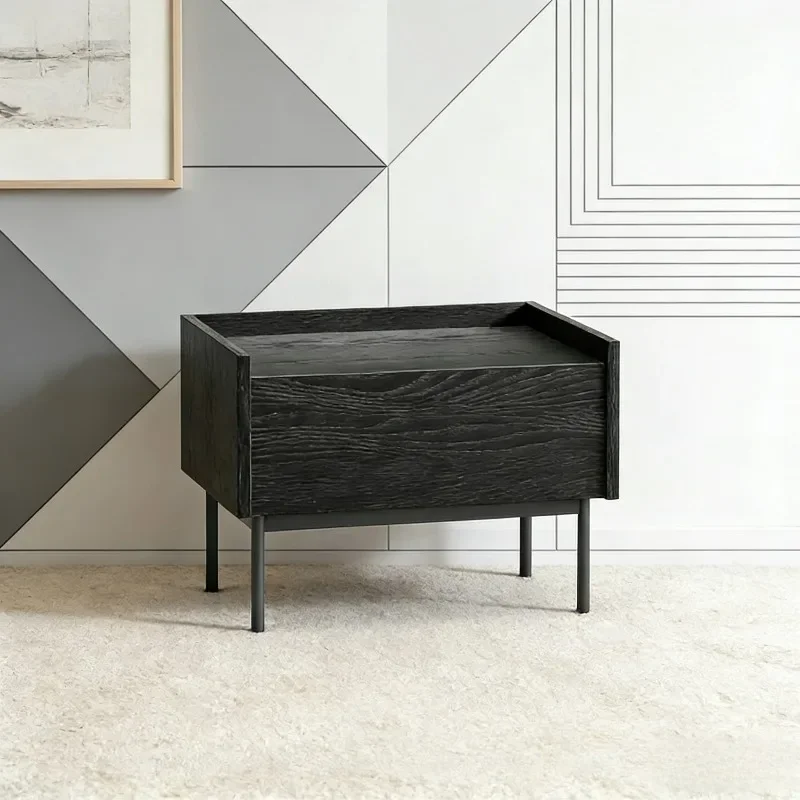 Modern Minimalist Nightstand with Wood Drawer Storage and Metal Legs, Bedside Table for Bedroom Living Room Small Space