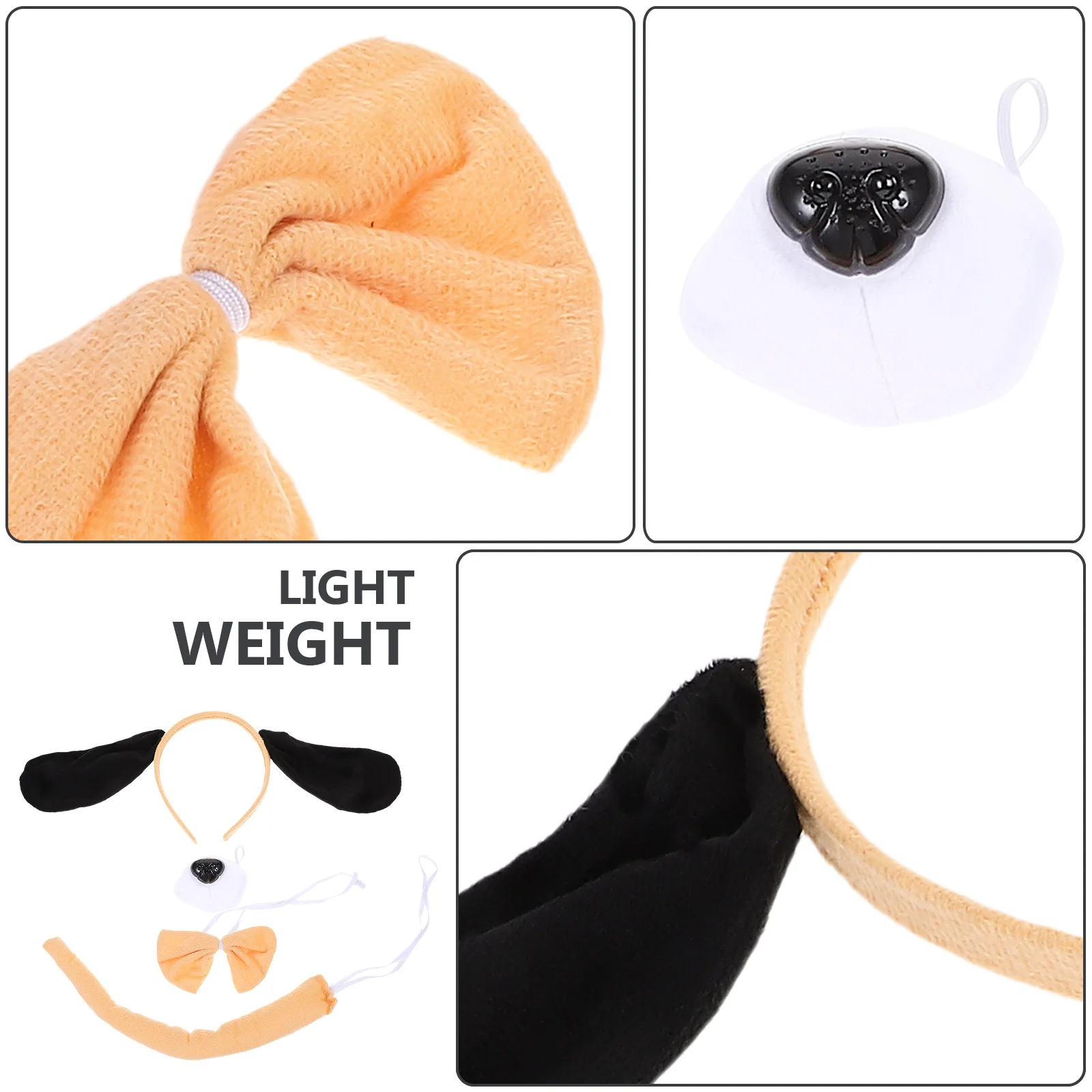 1Set Attractive Dog Ear Headband Set with Tail Bowtie Fake Nose for Kids Dress Up Animal Theme Parties Cosplay