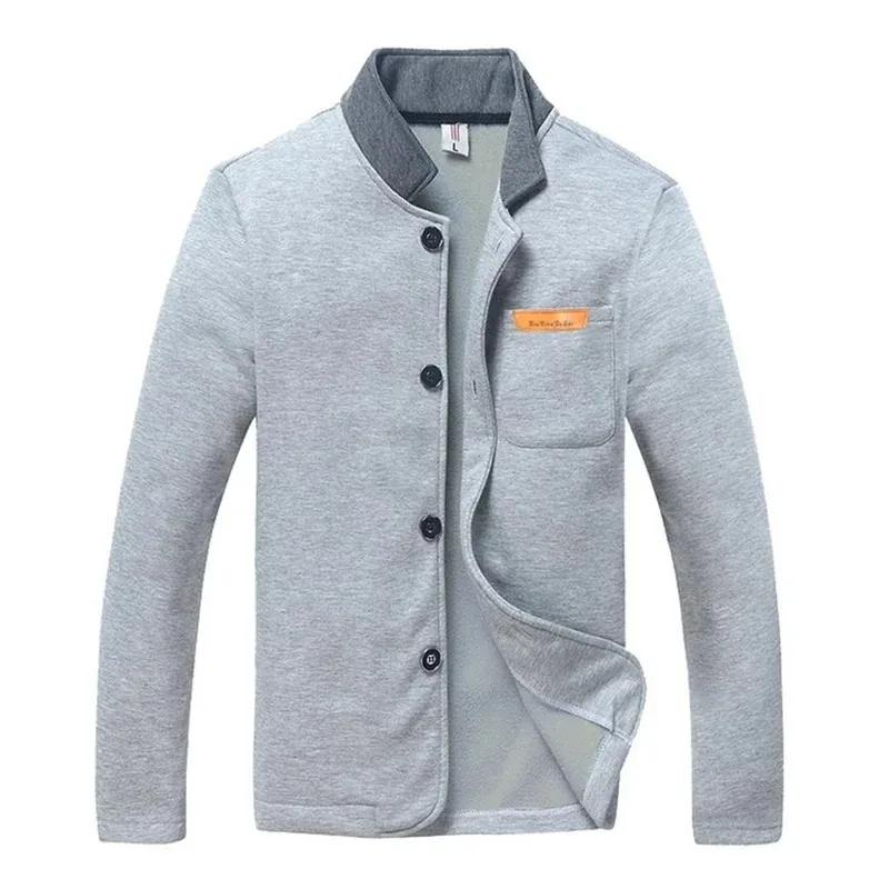 

Spring 2023 Fashion Men Jacket Thin Cardigan Autumn Stand Collar Jacket Pocket Buttons Coat Long Sleeve Warm Casual Outwear Grey