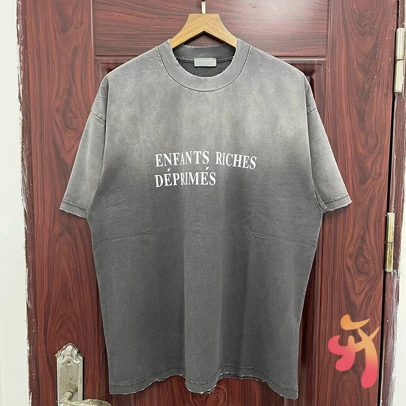 

Vintage Street Enfants Riches Deprimes Tshirts Classic Letter Print Washed Gradient Cotton Short Sleeve Men Women ERD T Shirts