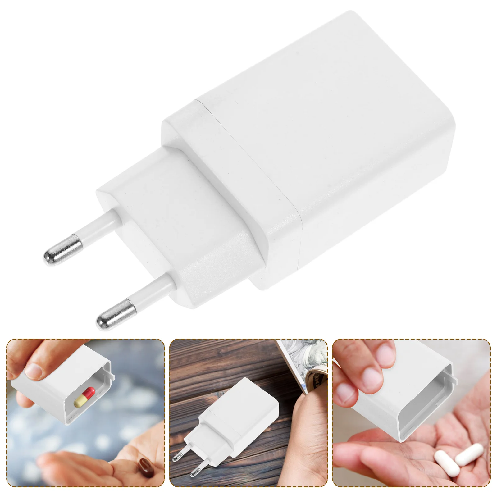 

Plug Adapter Hidden Storage Box Hide Containers Safe Holder for Cash White Plastic