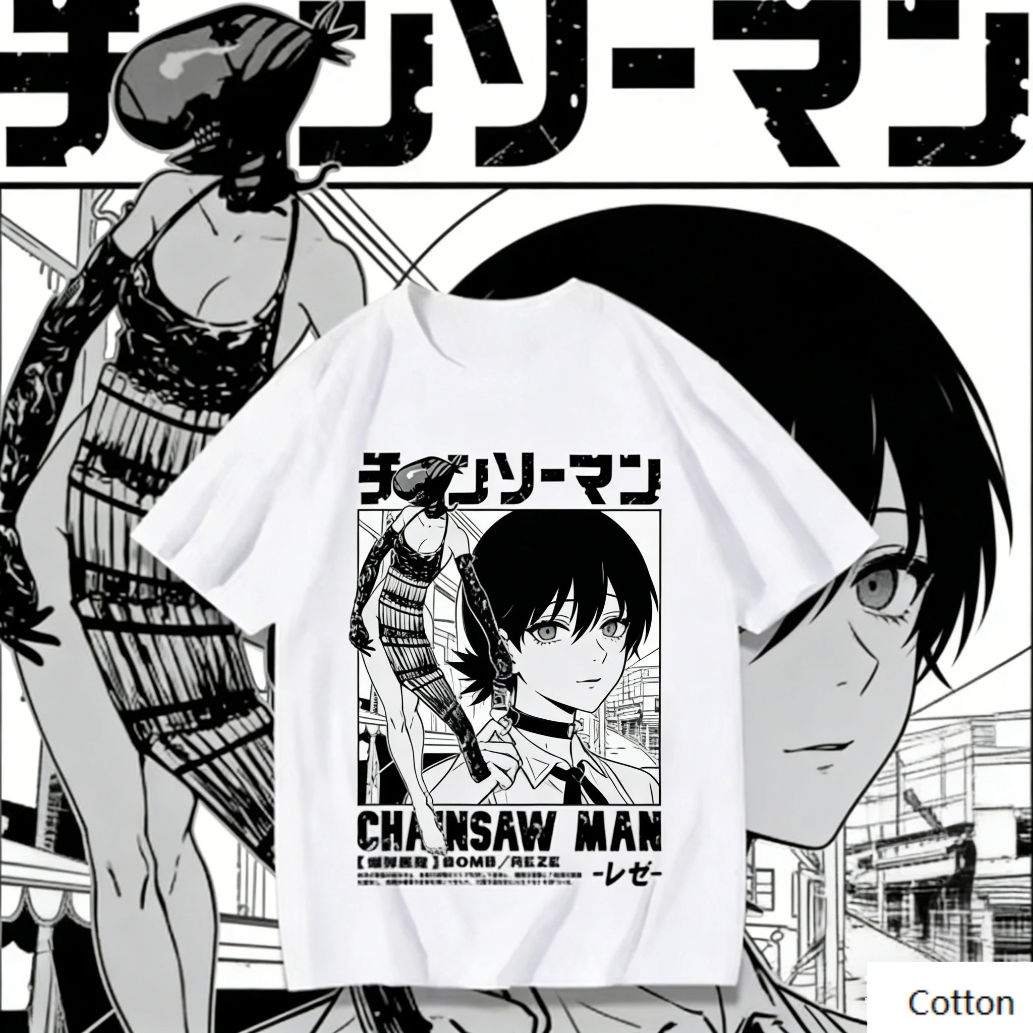 Man Reze Graphic T-Shirt Dual Form Print Cotton Short Sleeve Casual Unisex Tee Anime Streetwear Style Top