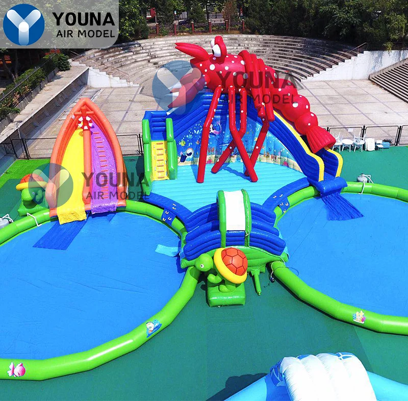 Amusement Park Games Outdoor Jumping Water Slide Giant Inflatable Slide For Cool Summer