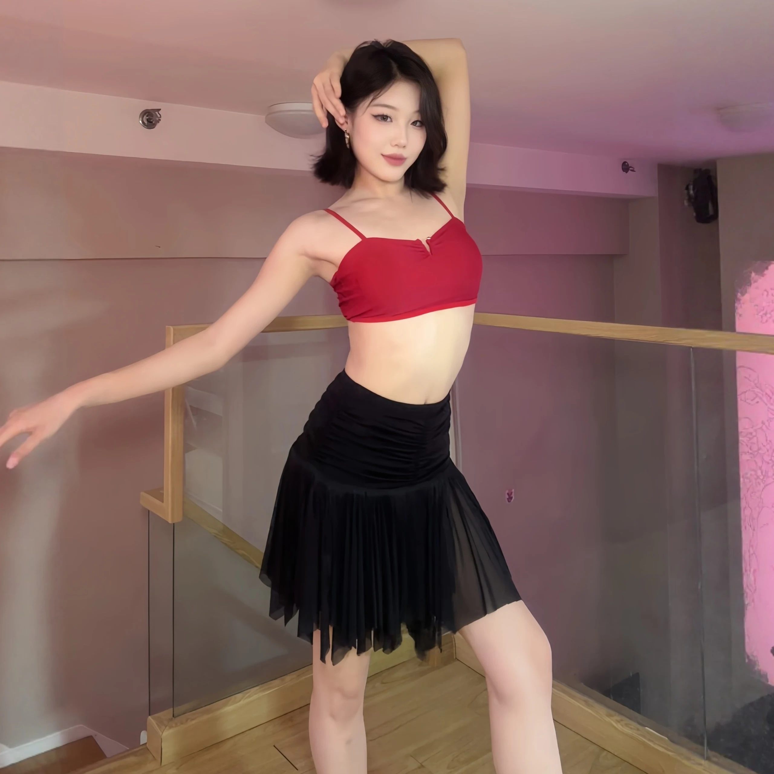 Latin Dance Practice Clothing Women Short Tops Black Skirt Sexy Rumba Samba Dance Clothes Club Jive Salsa Dance Wear DNV24733