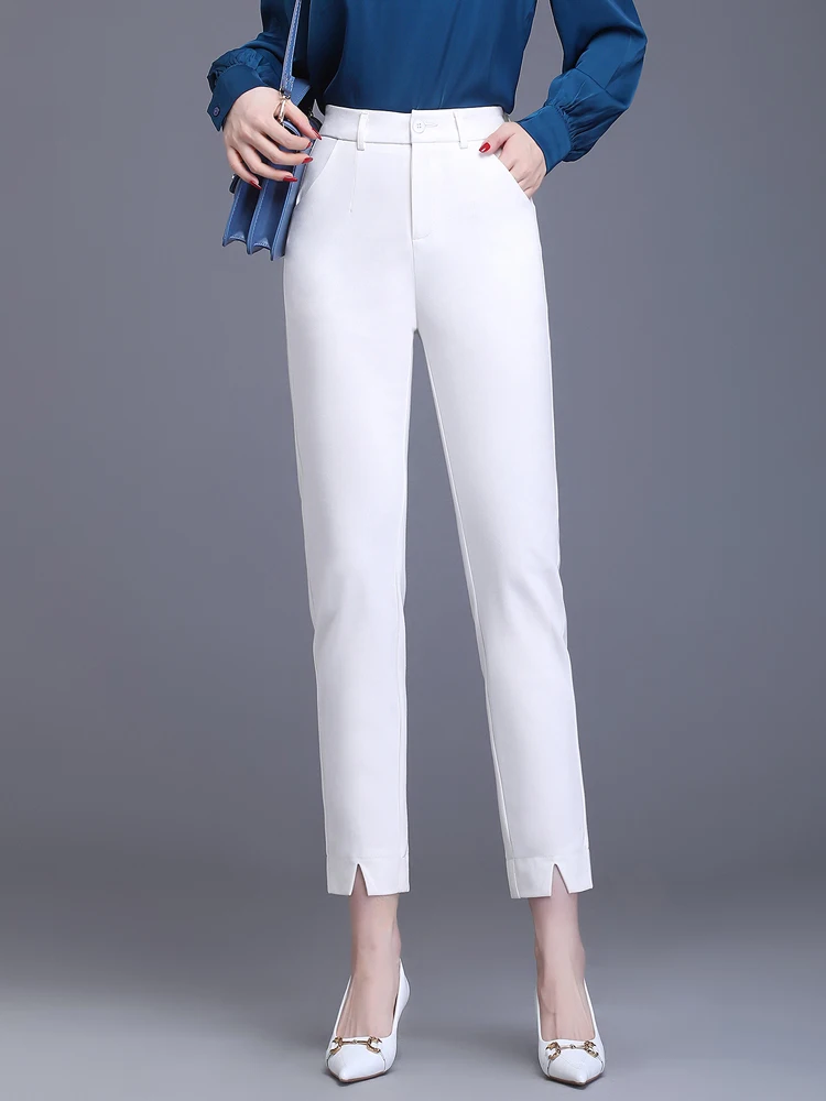 

White High Waist Slim Fit Casual Trousers Women's Spring Autumn New Style 2026 Harlan Pants Professional Nine Points